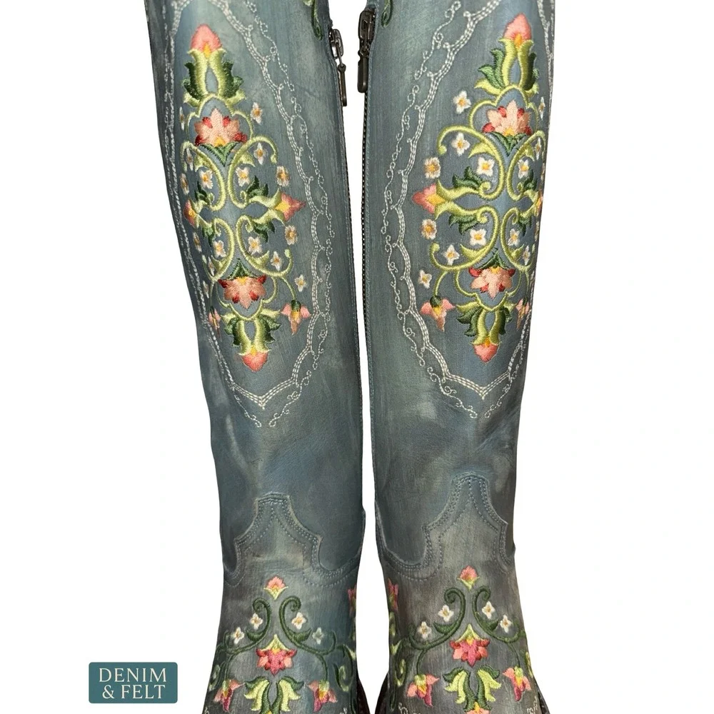 NEW‎ Dan Post Flower Child Turquoise Embroidered Knee High Western Boots 6.5 - Picture 5 of 16